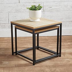 Set of two black iron side tables
