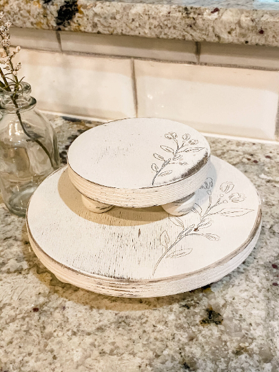 Accent Riser Engraved Floral Accent Riser Set, Distressed Ivory – Josephine Thomas Home