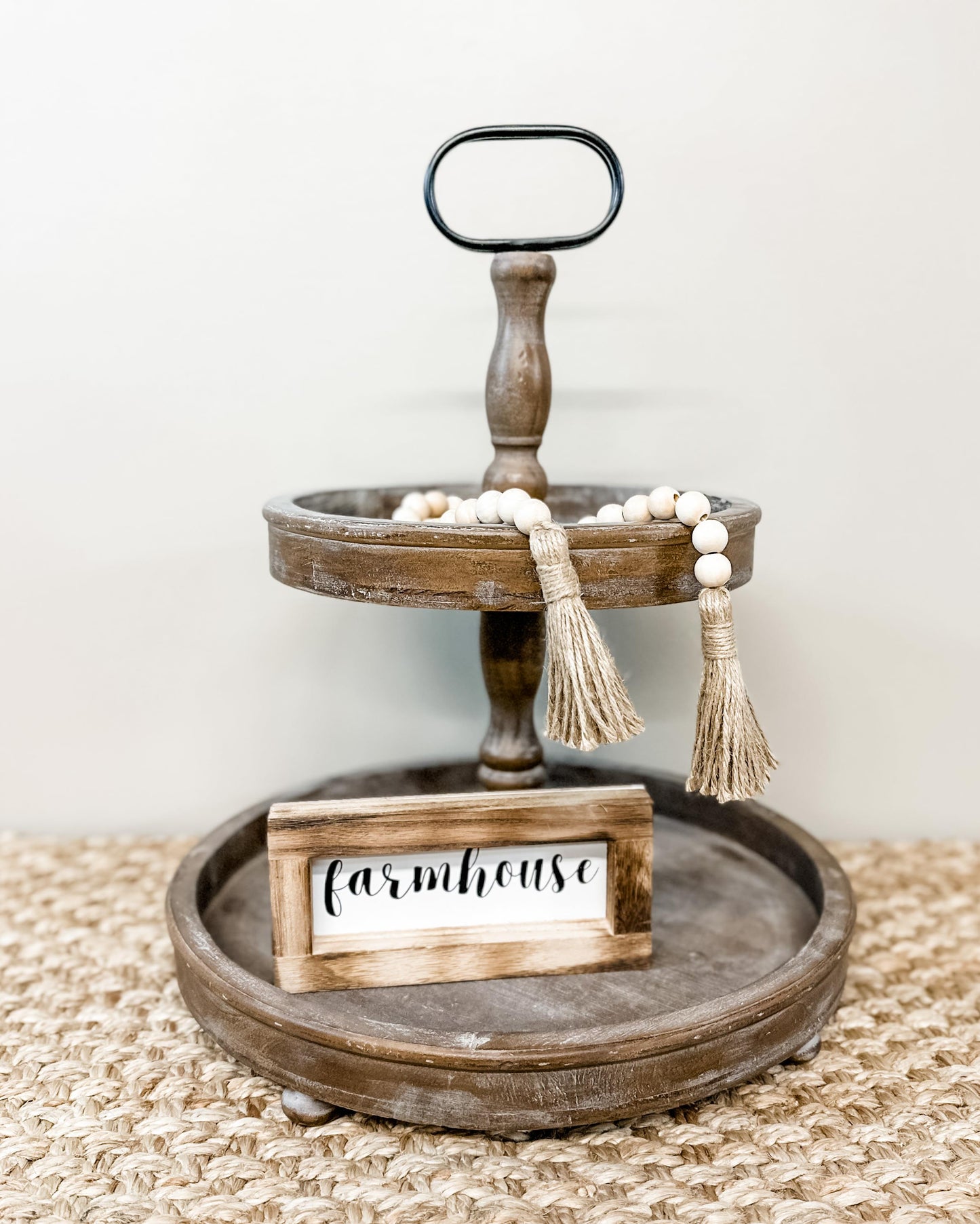 Rustic brown distressed tiered tray