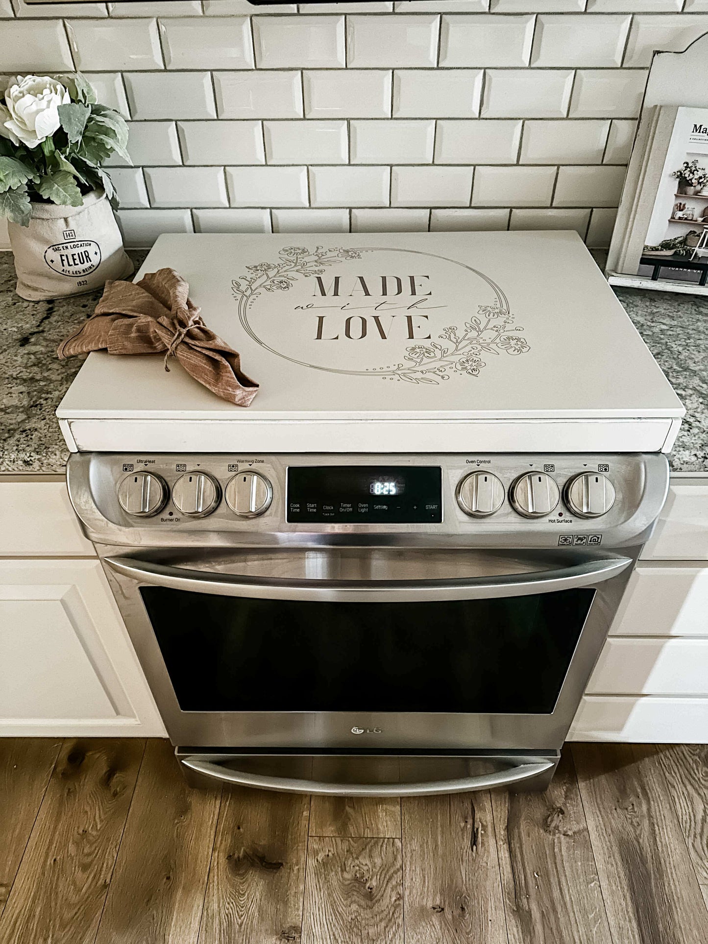 Ivory Distressed Made with Love Stove Cover