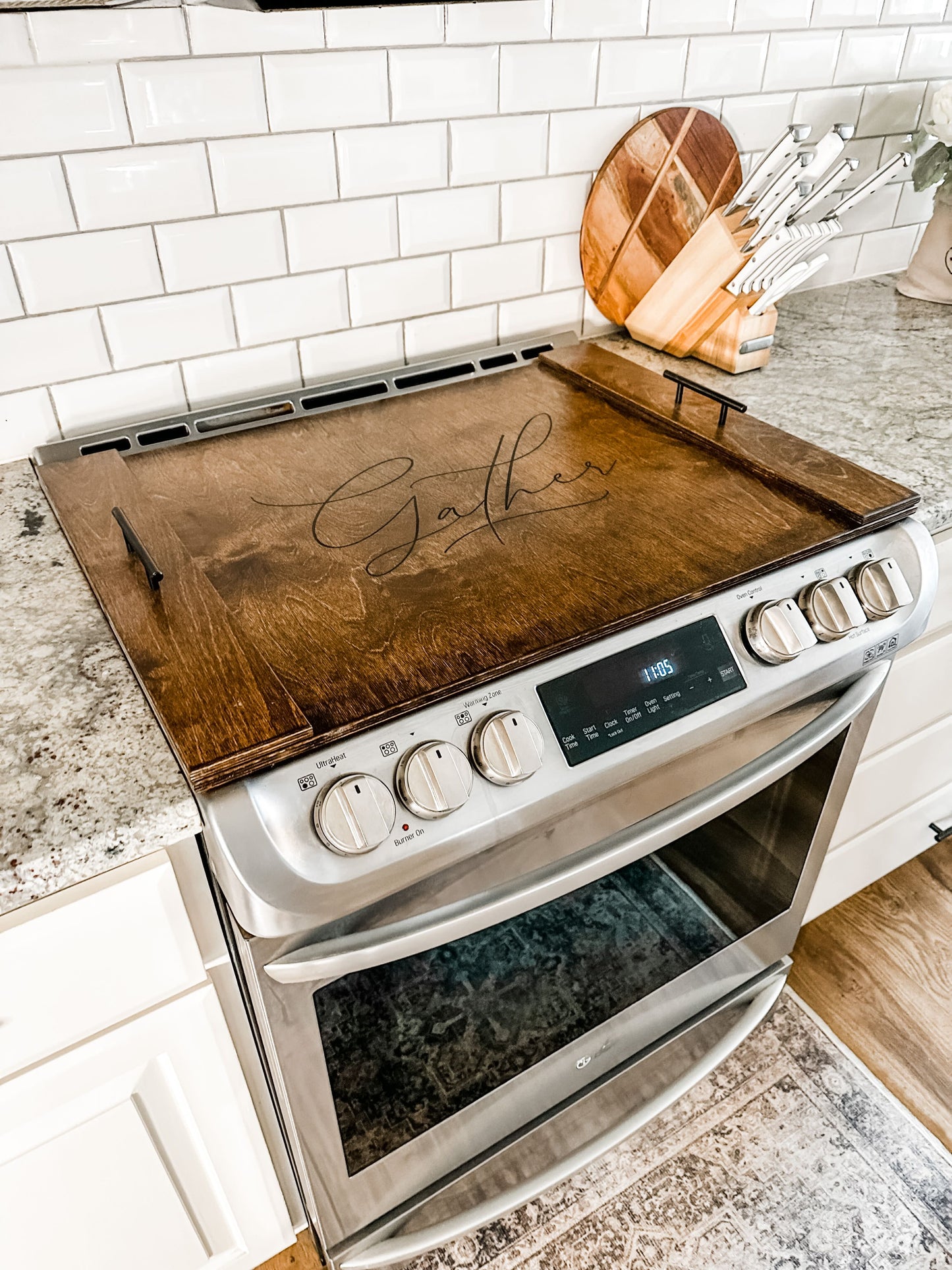 Warm Brown Gather Engraved Noodle Board Stove Cover