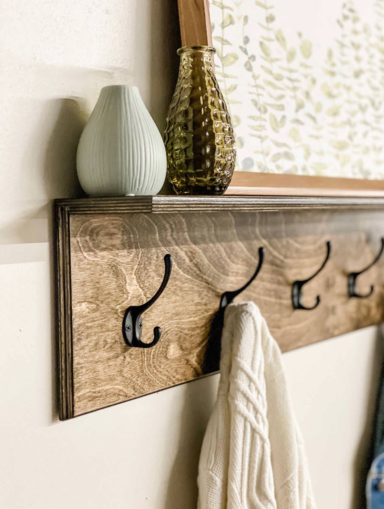 Coat Rack with Shelf in Dark Brown for Living Room Entry Way Mudroom Etc