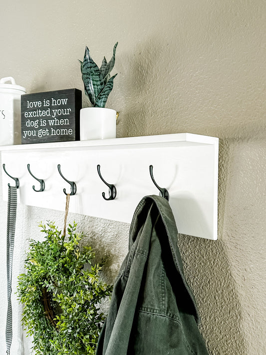 Coat Rack with Shelf in Soft White for Living Room, Entry Way, Mudroom, Etc.