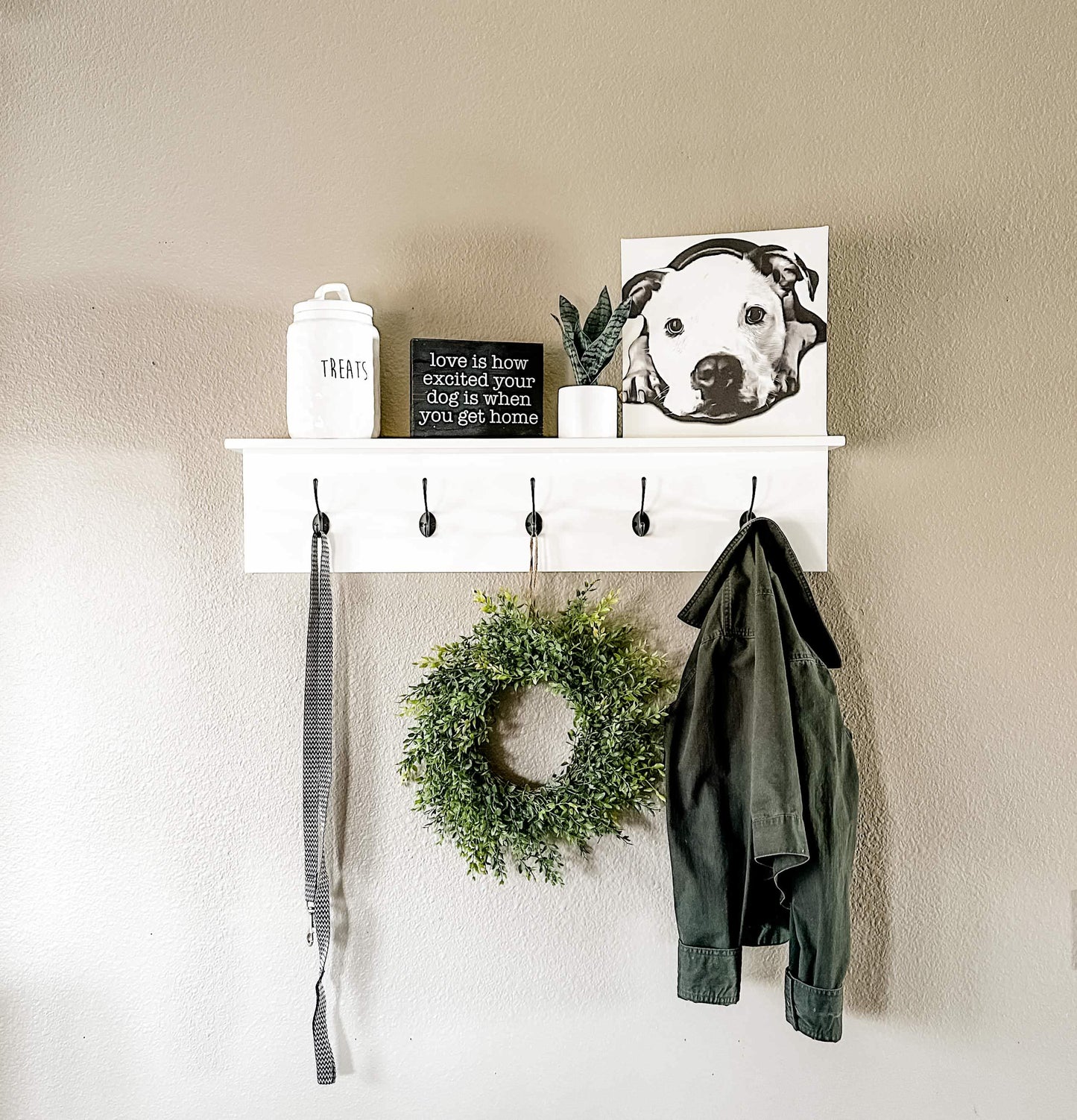 Coat Rack with Shelf in Soft White for Living Room, Entry Way, Mudroom, Etc.