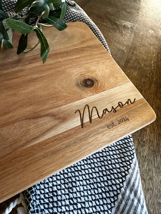 Engraved Family Name Cutting Board with Handle