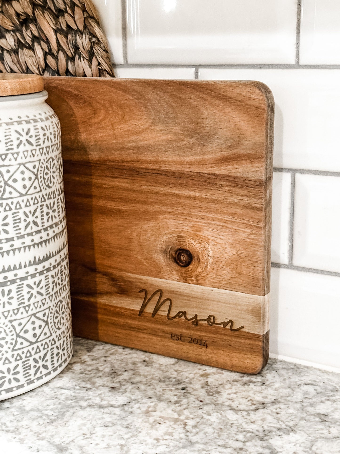 Engraved Family Name Cutting Board with Handle