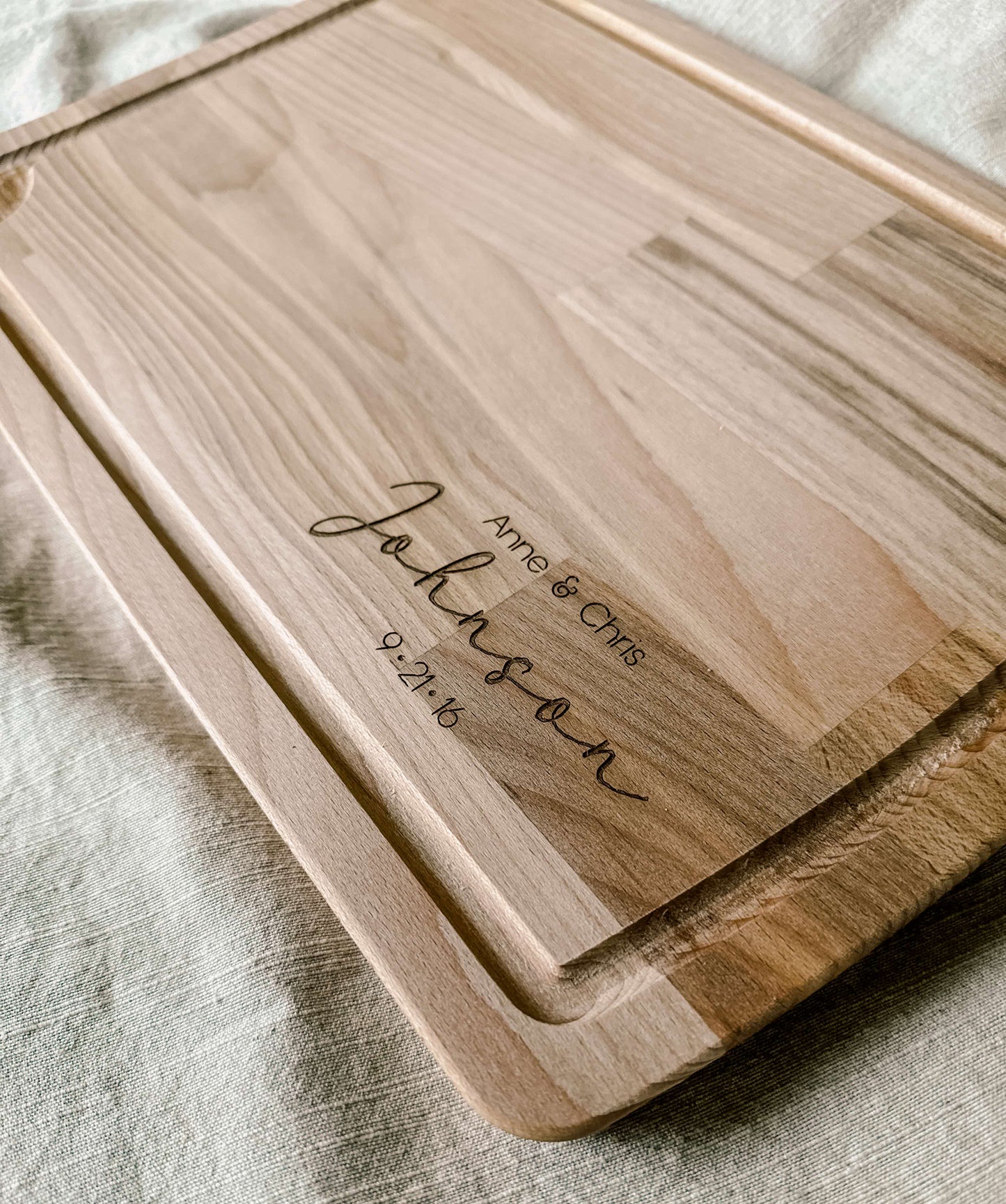 Engraved Family Name Cutting Board with Juice Groove