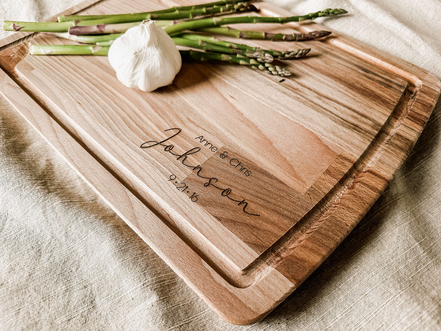 Engraved Family Name Cutting Board with Juice Groove