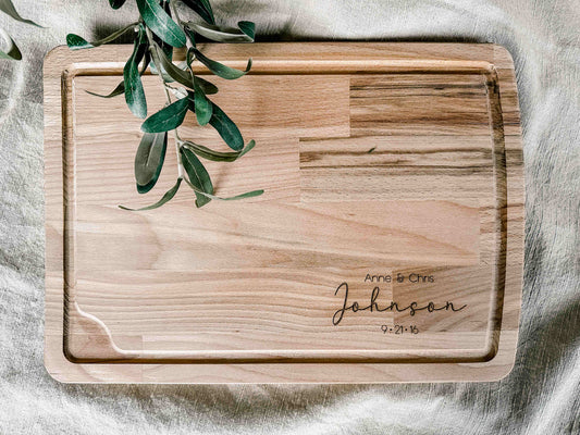 Engraved Family Name Cutting Board with Juice Groove