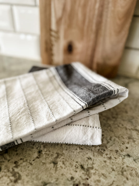 Kitchen Towel Set of Two White and Dark Charcoal