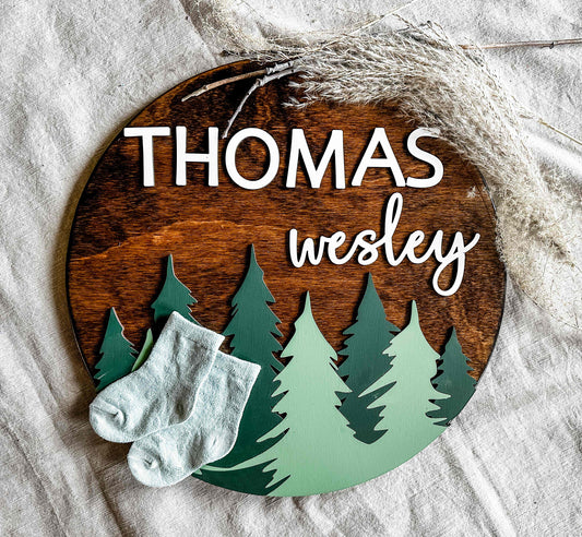 Engraved Woodland Baby Name Sign, "Thomas"