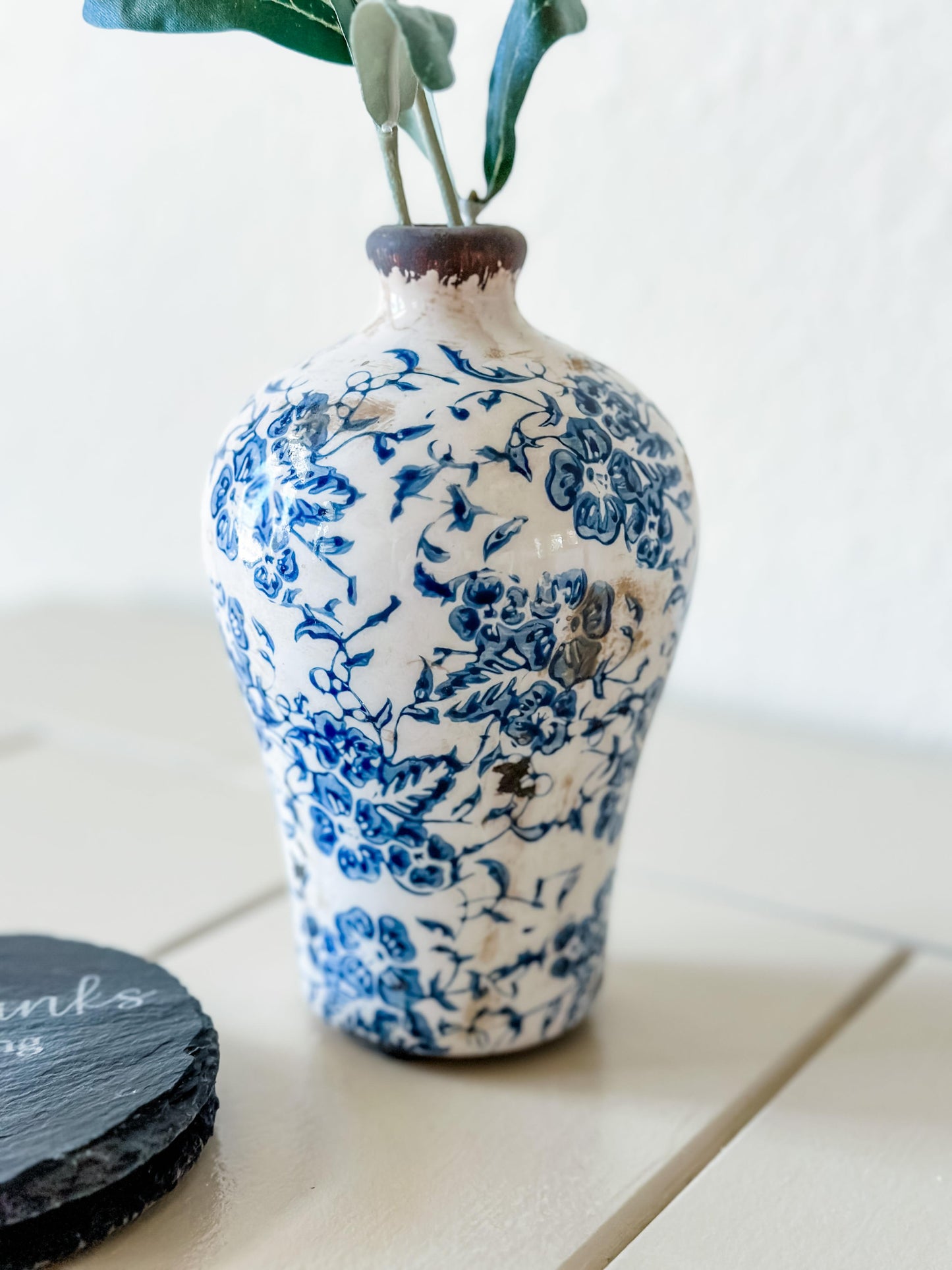 French Country Blue Floral Vase