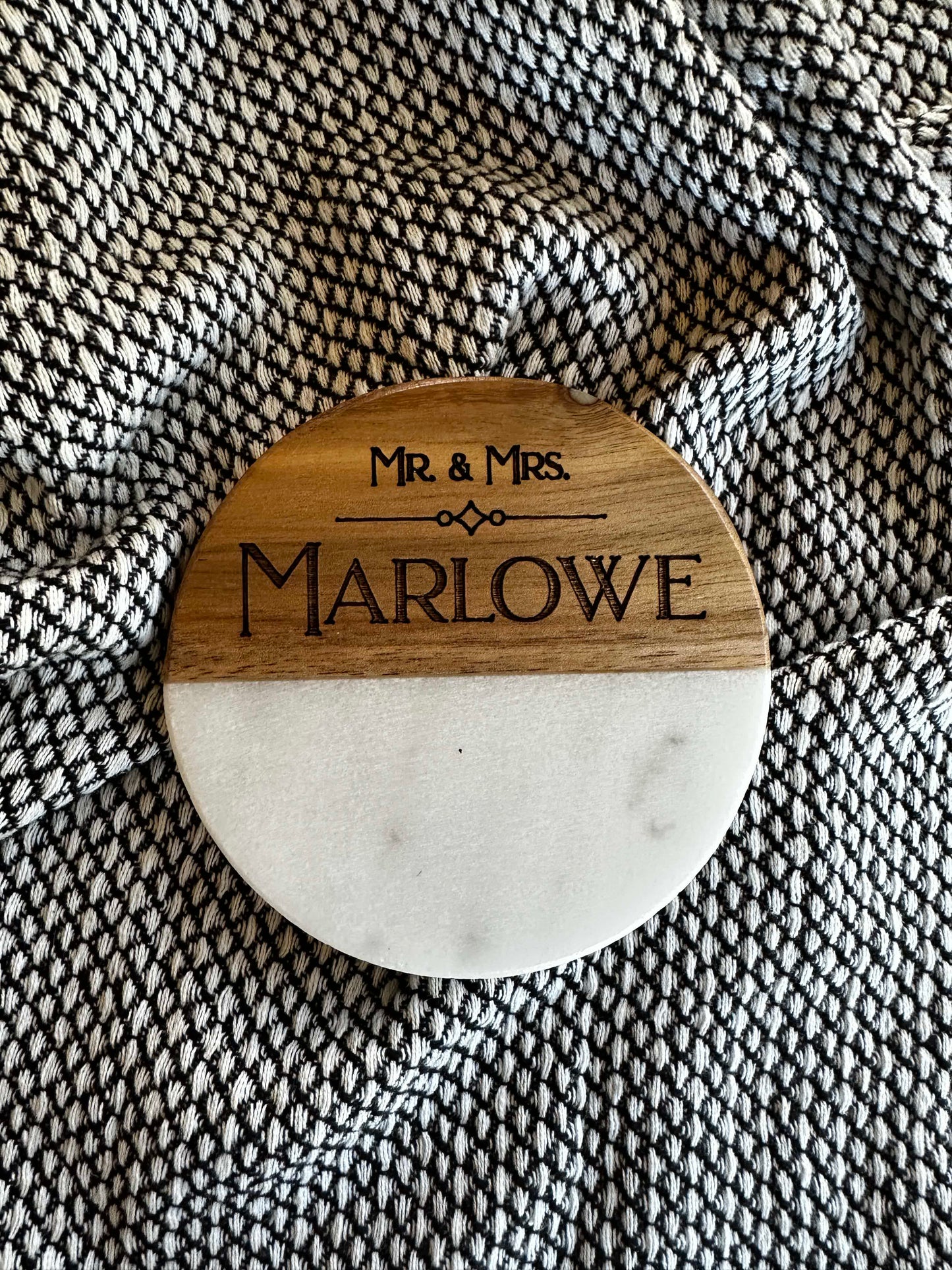Personalized Wood and White Coasters