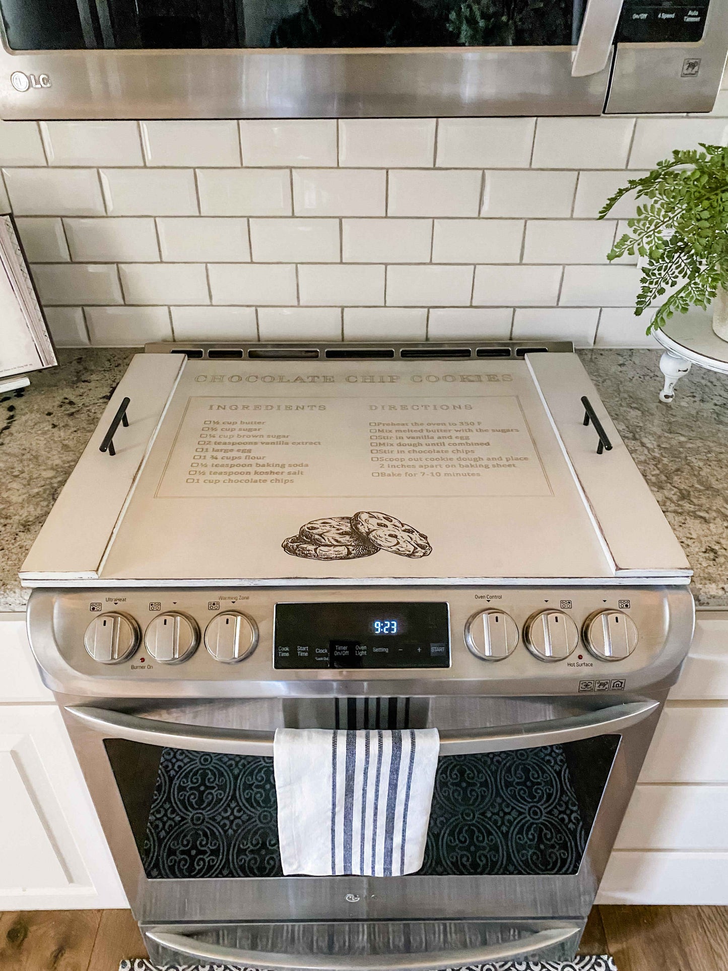 Chocolate Chip Cookie Recipe Stove Cover, Ivory Distressed