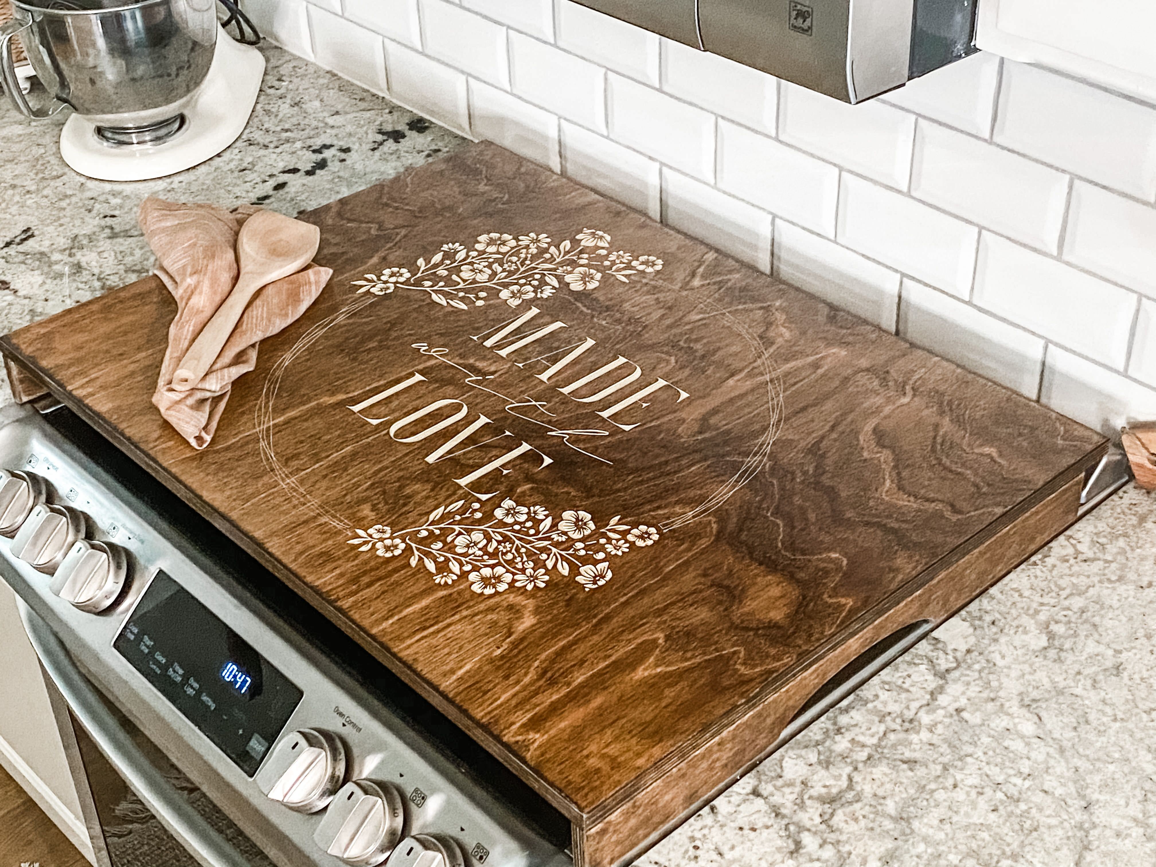 Custom handmade stove top cover - Wooden cover -Funny sayings for kitchen - Serving trays - Last name stove top cover - Monogram popular stove top