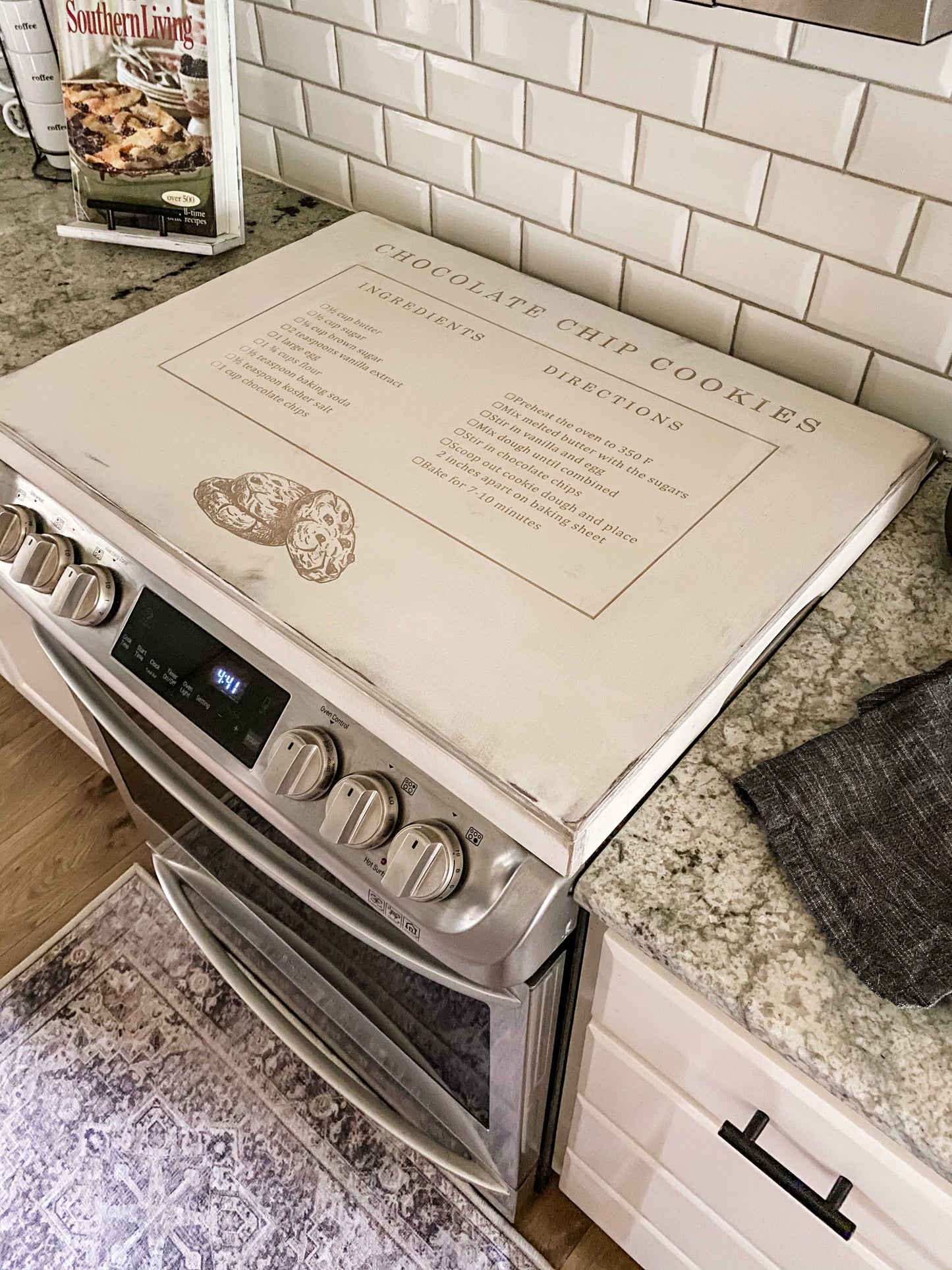 Ivory Distressed Custom Family Recipe Stove Cover