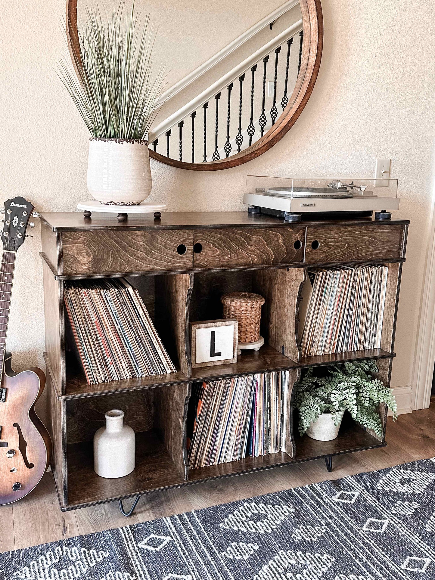 Entryway Credenza with Cubbies in Dark Brown