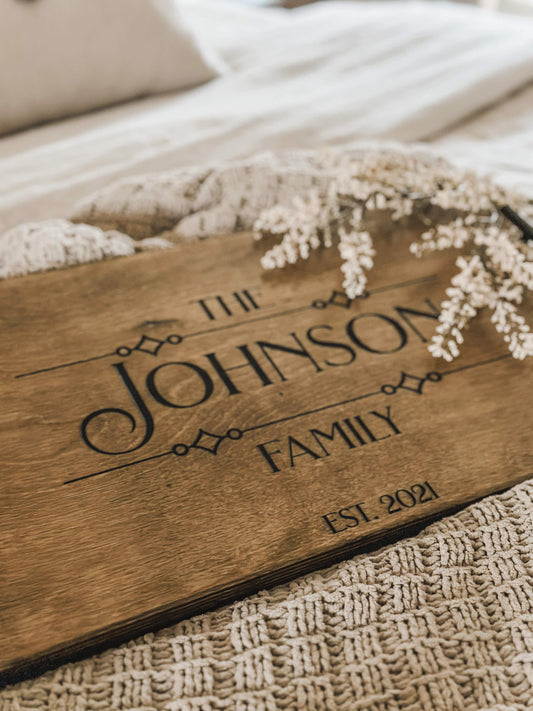 Personalized Family Name Serving Tray, Warm Brown + Black Script