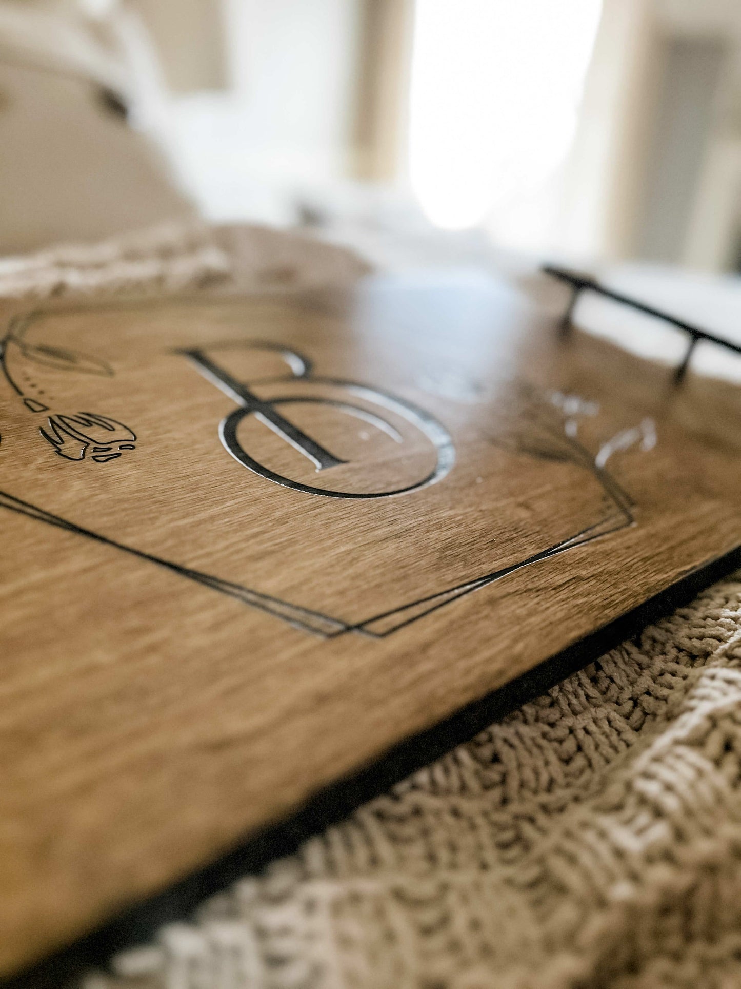 Single Initial Tray in Brown Stain Decorative Tray