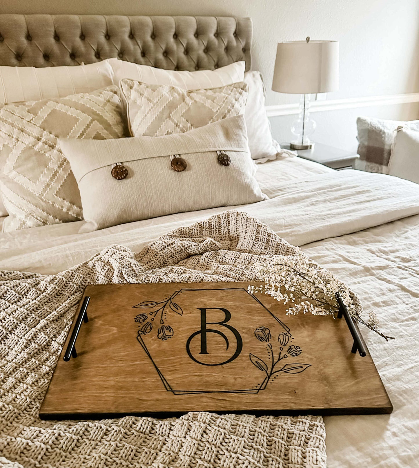 Single Initial Tray in Brown Stain Decorative Tray