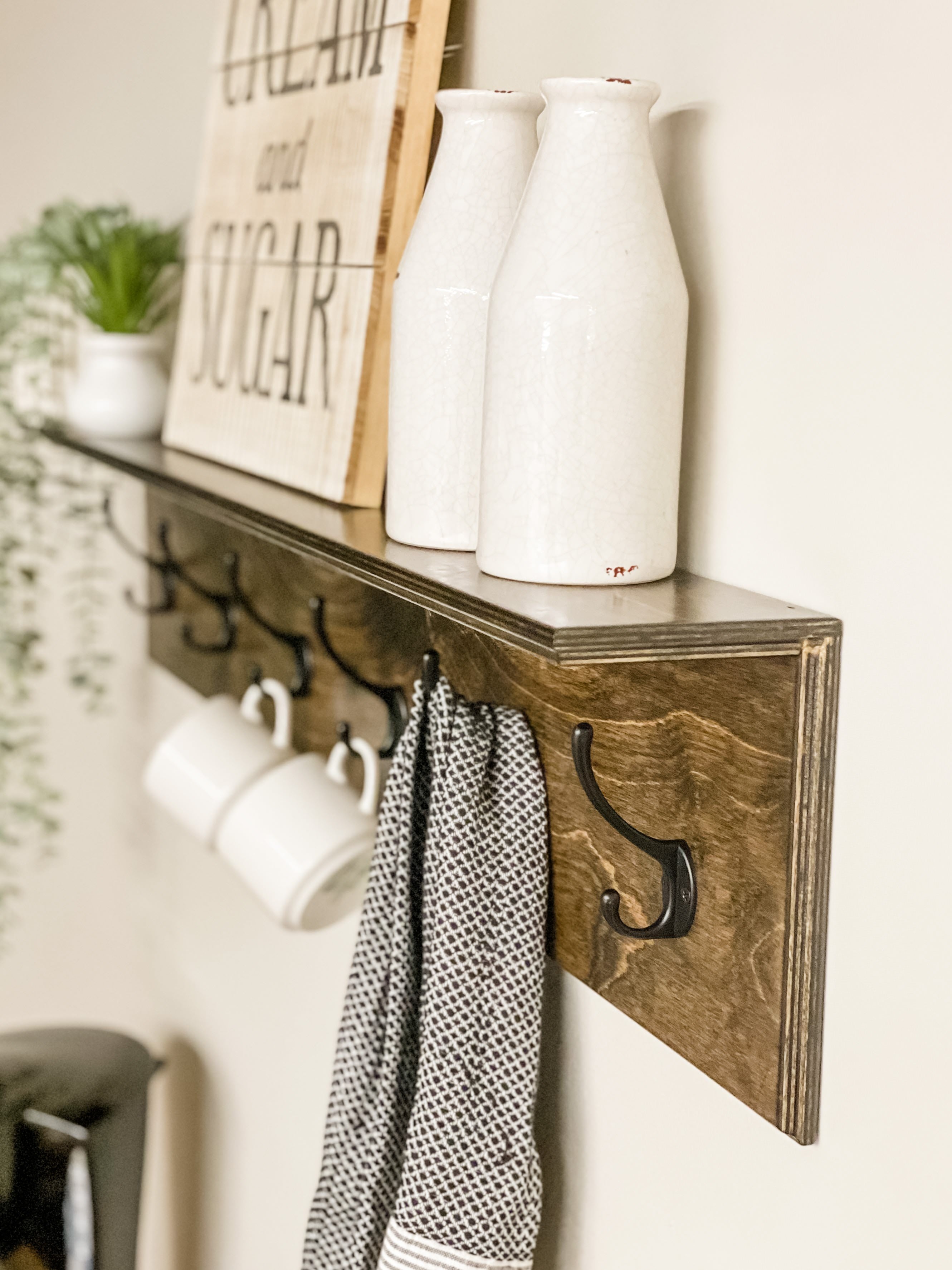 Coat Rack with Shelf in Dark Brown for Living Room Entry Way