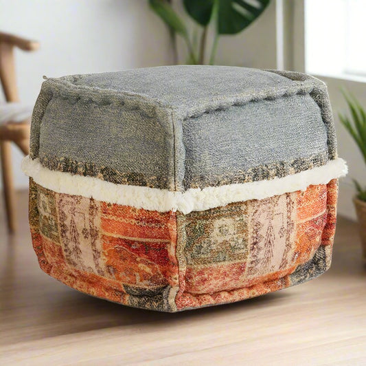 Tufted Embroidery Pouf with Multi-Pattern